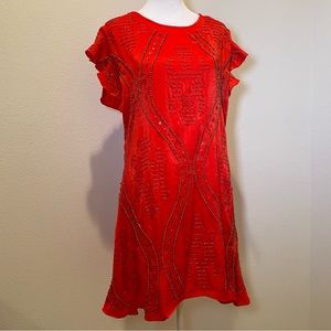 Free People Beaded Flowy Mini Dress - Red - Never worn